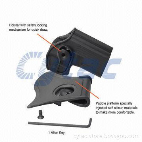 Pistol holster for Taurus 24/7, made of polymer, designed with release button, soft silicone paddle